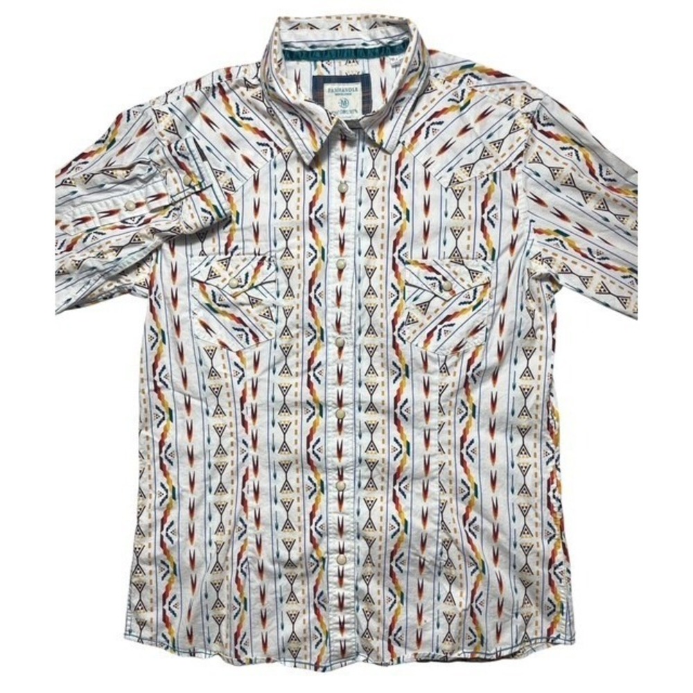 Panhandle Womens Sz M Rough Stock Western Pearl Snap Shirt Aztec Cowgirl -1598